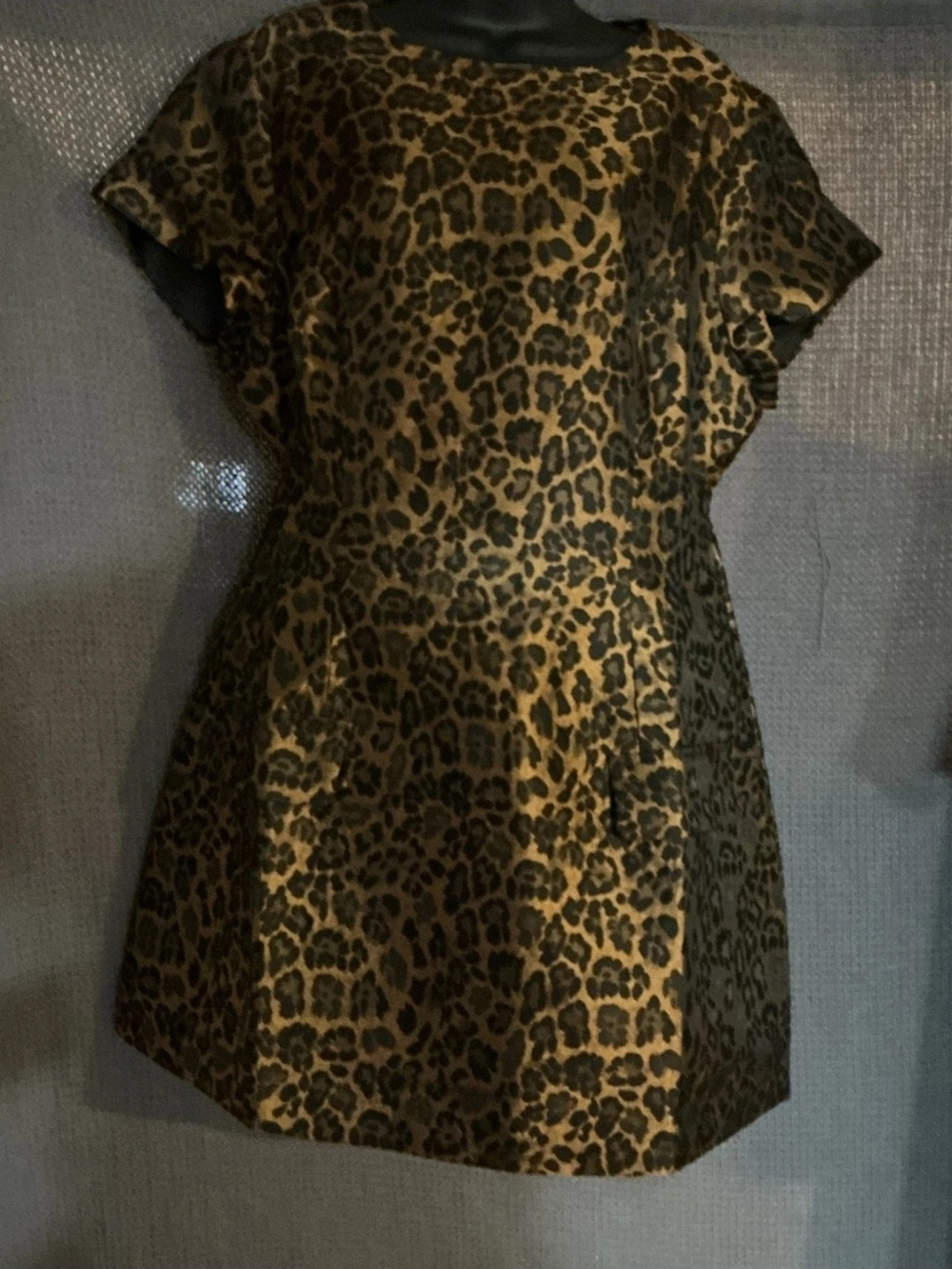 Leopard Print Short Sleeve Shift Dress - Brown & Black